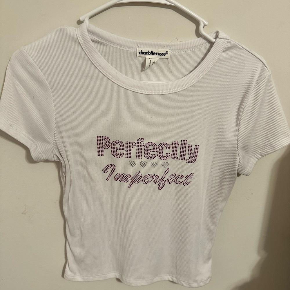 Charlotte Russe White Tee with Purple Graphic